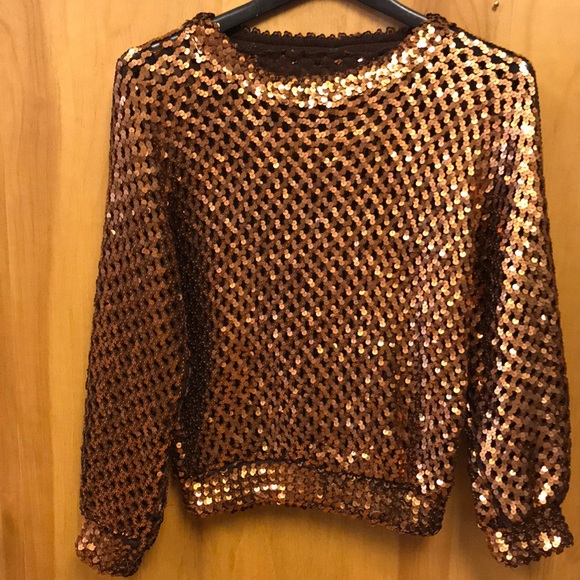 Bronze Sequined Mesh Top - Picture 1 of 6